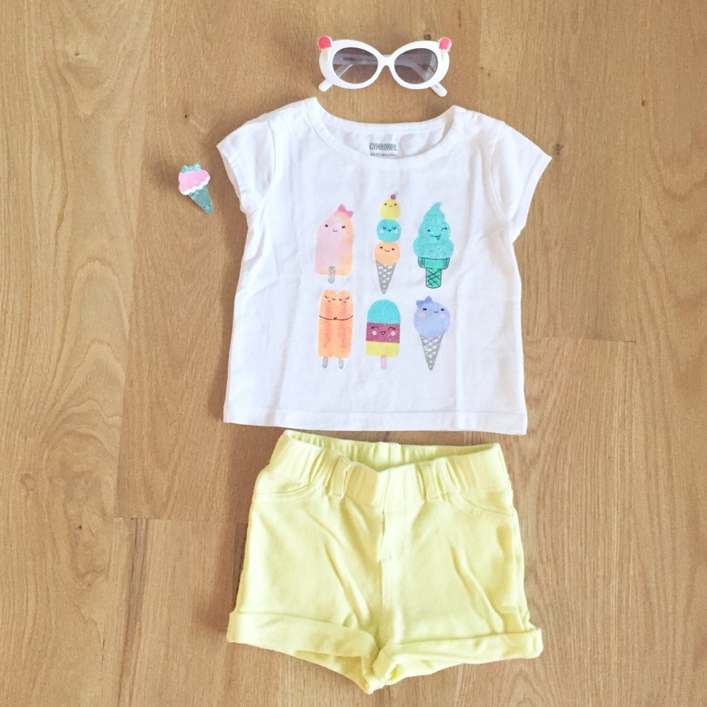 Ice Cream Shirt, Sunglasses, Hair Clip&Shorts💛🍦